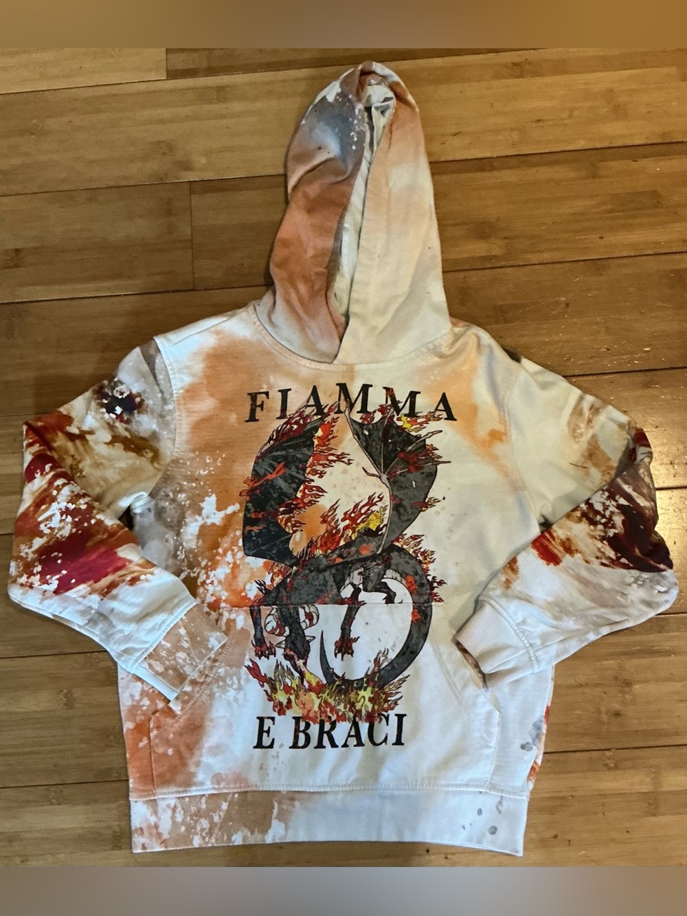 Jordan Craig Youth 14 Fiamma E Braci Dragon Bleach Wash Graphic Hoodie